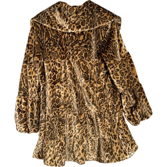 Jones Studio Tiered Faux Fur Coat Leopard Print Brown Mob Wife Glam M - Picture 2 of 11